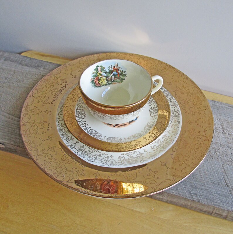 Vintage Crestogold Plate Tea Cup and Saucer, Warranted 22 K Gold by