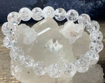 FIRE & ICE QUARTZ Beautiful Rare Crystal Bracelet 10mm Round Brazil