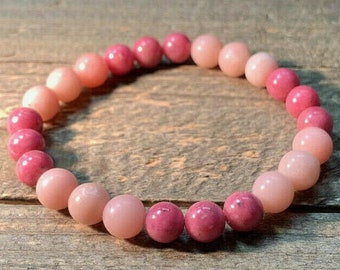SELF LOVE & HEALING Thulite Pink Opal Rare Gorgeous 8mm Round Natural Crystal Bracelet