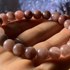PINK LITHIUM QUARTZ Very Rare! Saturated Polished Calming Crystal Bead Bracelet