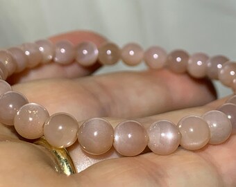 6mm PEACH MOONSTONE Beautiful Rare A+ Grade High Flash Crystal Bracelet Madagascar
