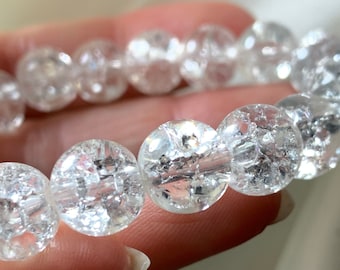 10mm FIRE & ICE QUARTZ Gorgeous Rare Rainbow Light Filled Crystal Bracelet