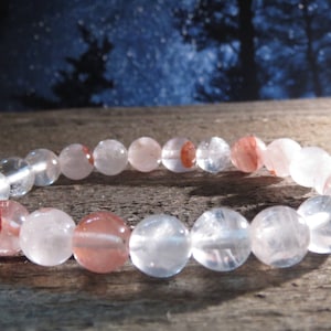 Beautiful Pink Fire Azeztulite Natural Crystal Bracelet 8mm Round Agnitite