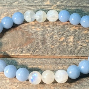 TRANQUIL ANGEL Crystal Bracelet Blue Angelite & Adularia Blue Flash Moonstone
