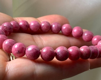 8mm PINK THULITE Gorgeous Rare High Grade Round Bead Crystal Bracelet Norway