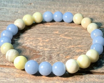 ANGELIC HEALING Blue Angelite & Infinite Rare GORGEOUS 8mm Round Natural Crystal Bracelet