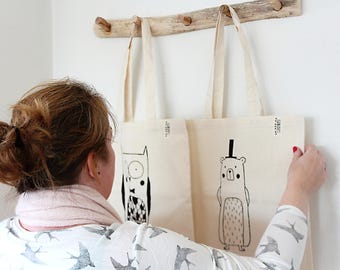 Tas Uil, Beer, Kuiken of Cactus, 100% katoen, totebag, zeefdruk eco-vriendelijke inkt