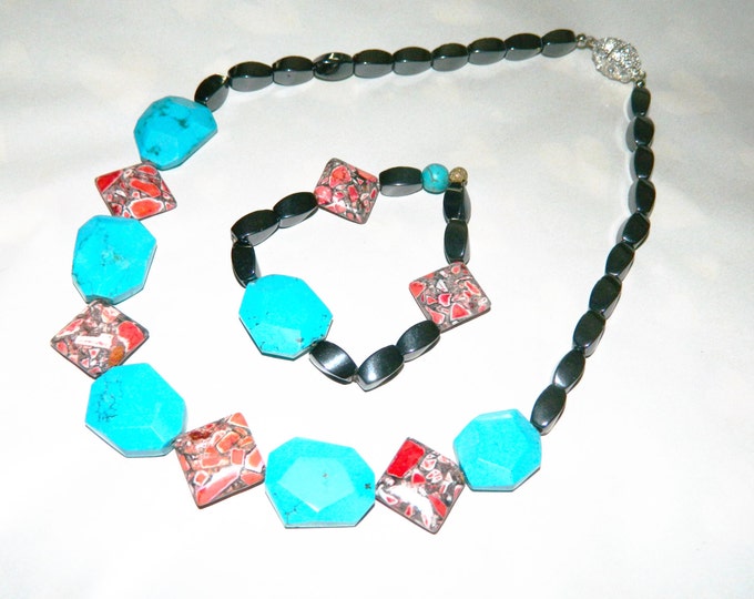 Red Mosaic Flower Turquoise