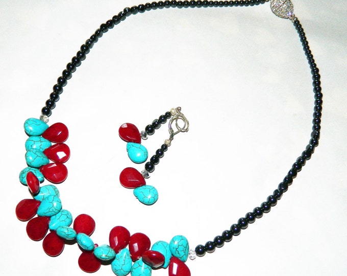 Blue TeardropTurquoise with Dashing Red Teardrop Jade