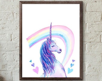 Unicorn - Unicorn Art - Unicorn Party Birthday - Print Art - Unicorn Poster - Rainbow Art - Rainbow Birthday Party Decor - Unicorn Print