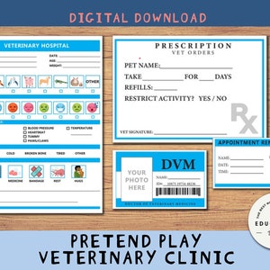 Pretend Play, Animal Clinic, Vet Hospital, Printable Kids Play Set with ID Badge