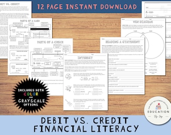 Kids Financial Literacy Lesson, Debit vs. Credit, Pretend Play Checks and Debit Cards