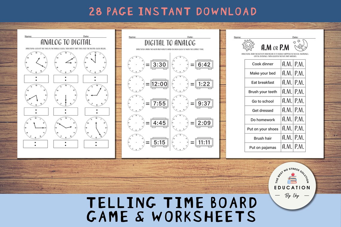 Telling Time Board Game, Telling Time Worksheets, Telling Time Posters