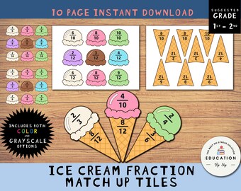 Fraction Game, Fraction Match Up, Learn About Fractions, Fraction Learning Kit, 1st Grade, 2nd Grade