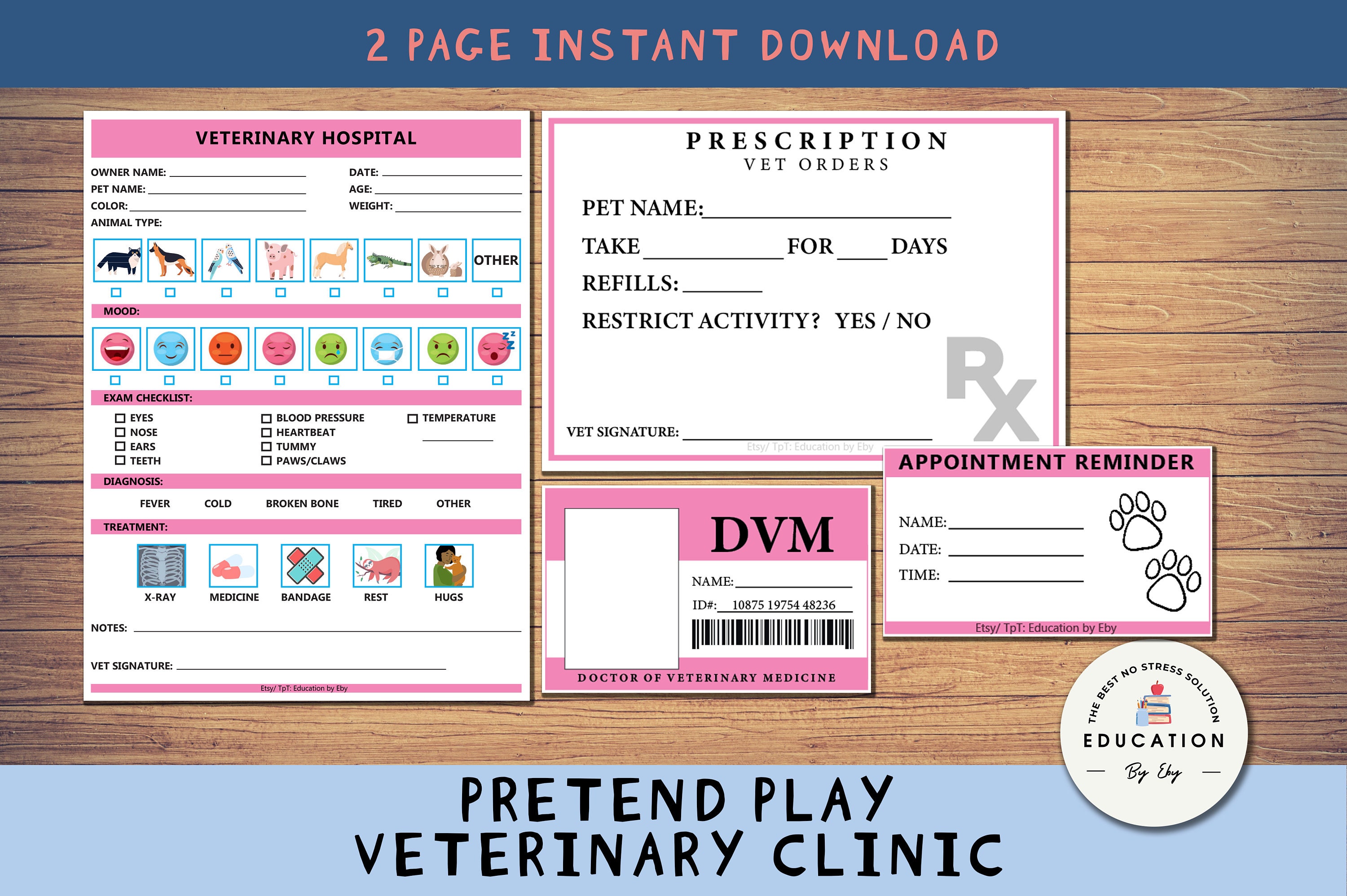 Pretend Play Animal Clinic Vet Hospital Printable Kids Play Etsy