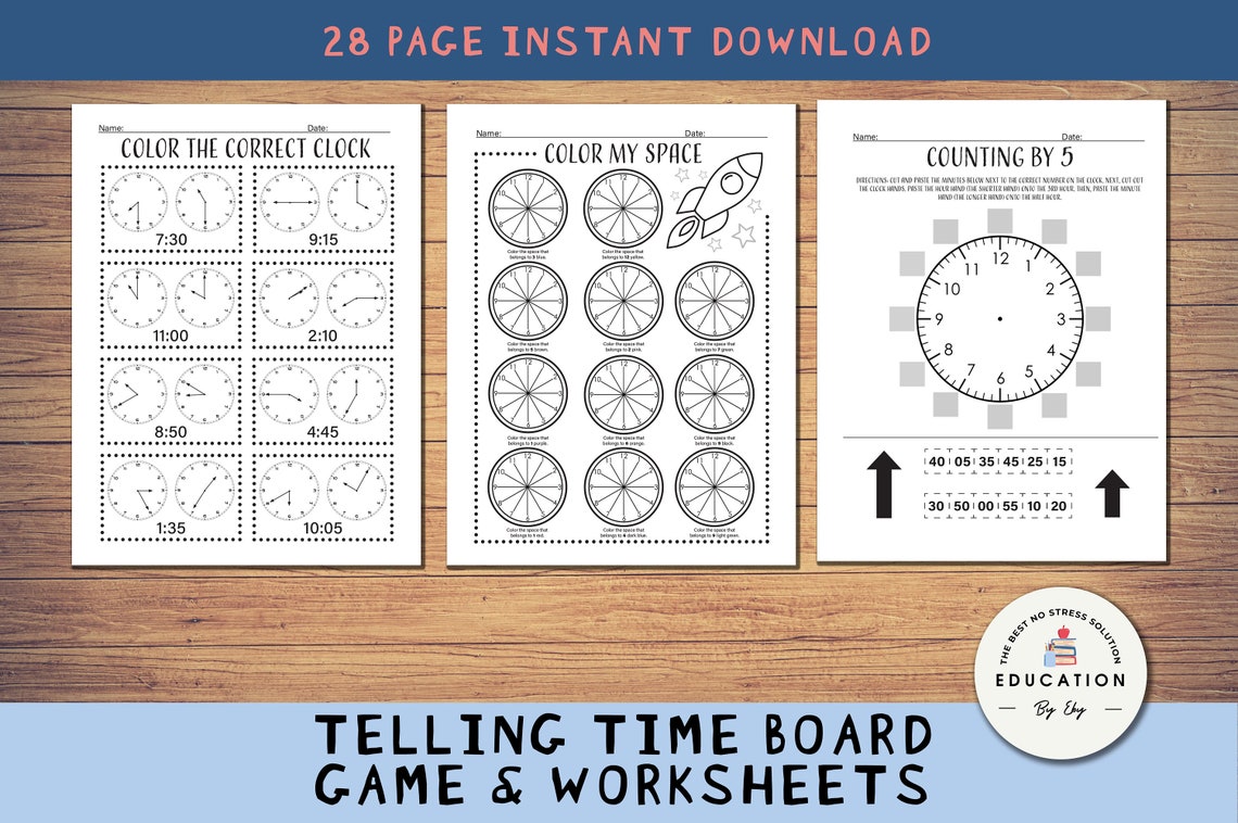 Telling Time Board Game, Telling Time Worksheets, Telling Time Posters