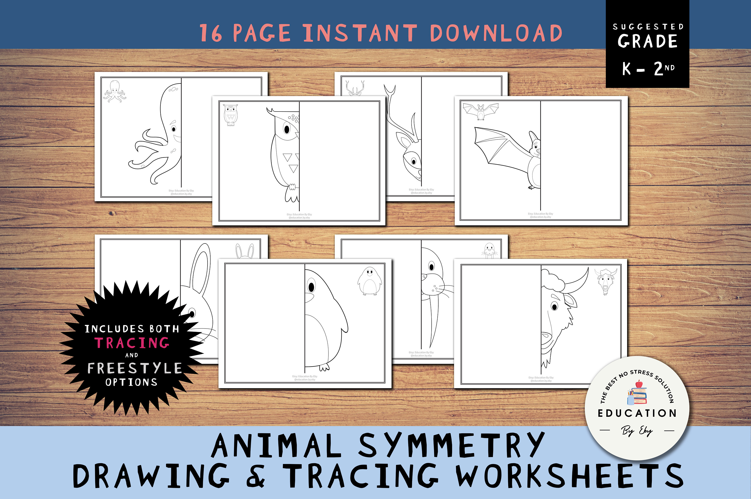 animal drawing symmetry worksheets tracing art kindergarten etsy