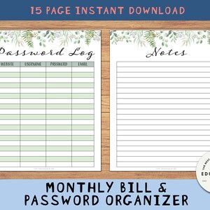 Printable Monthly Bill Tracker and Password Login Organizer - Etsy