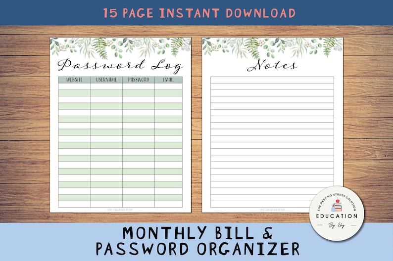 Printable Monthly Bill Tracker and Password Login Organizer - Etsy