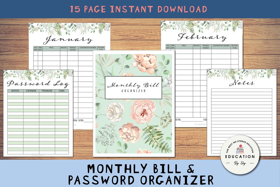 Printable Monthly Bill Tracker and Password Login Organizer - Etsy