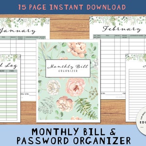Printable Monthly Bill Tracker and Password Login Organizer - Etsy