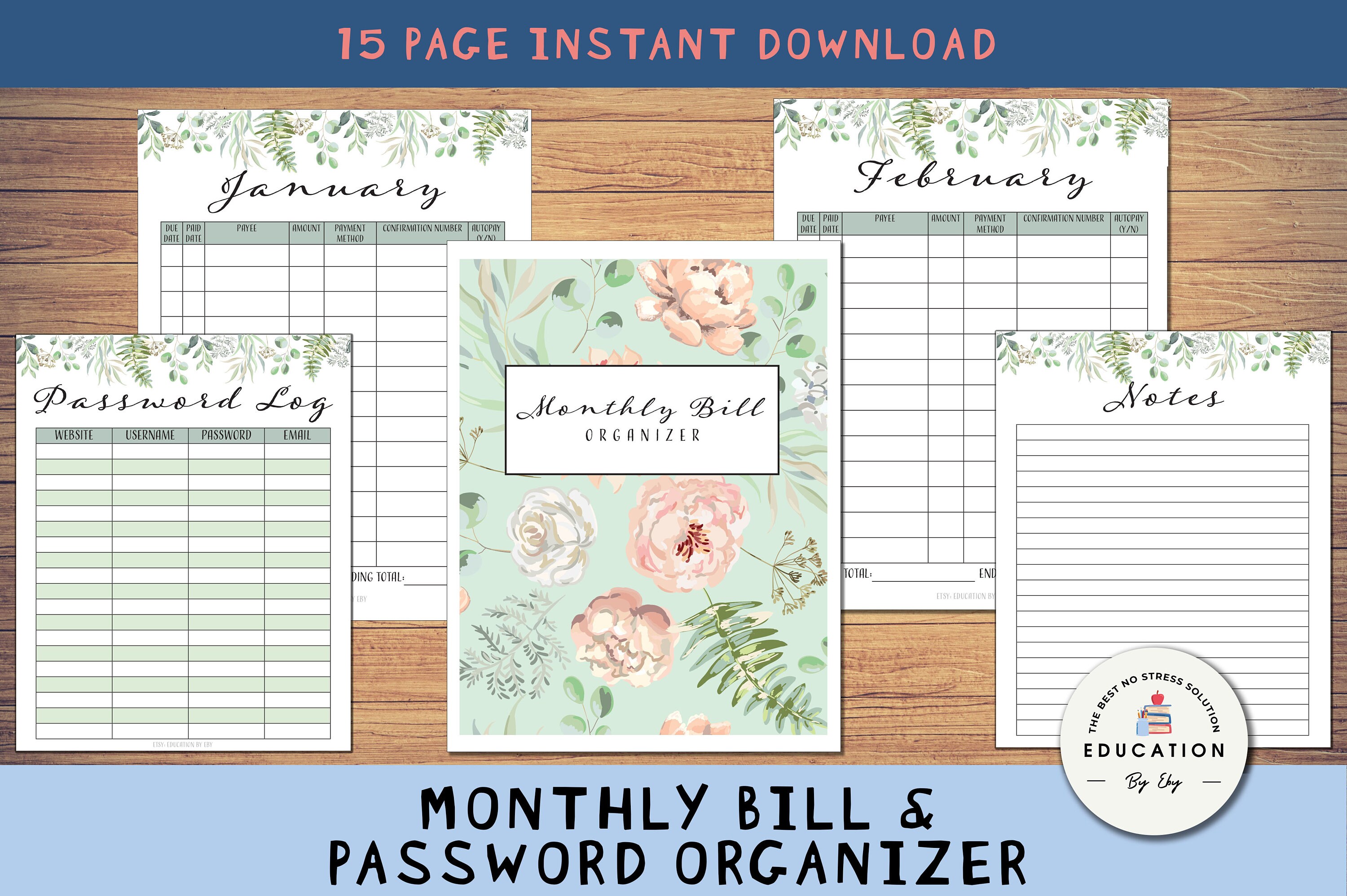 Printable Monthly Bill Tracker and Password Login Organizer - Etsy