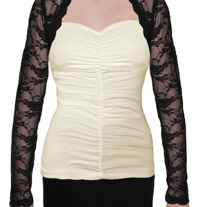 USA Made Black Long Sleeve Stretch Lace Cropped Bolero Shrug Jacket by Ooh la la
