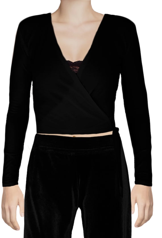 USA Made Black Long Sleeve Wrap Tie Sweater Shrug Cardigan Ballet