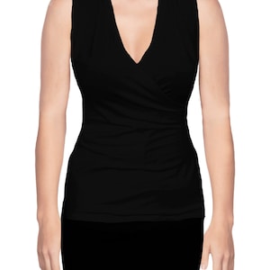 Black Sleeveless Wrap Front Knit Top Blouse by Ooh la la Made in USA