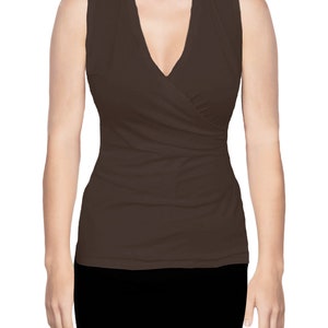 Brown Sleeveless Wrap Front Knit Top Blouse by Ooh la la USA Made