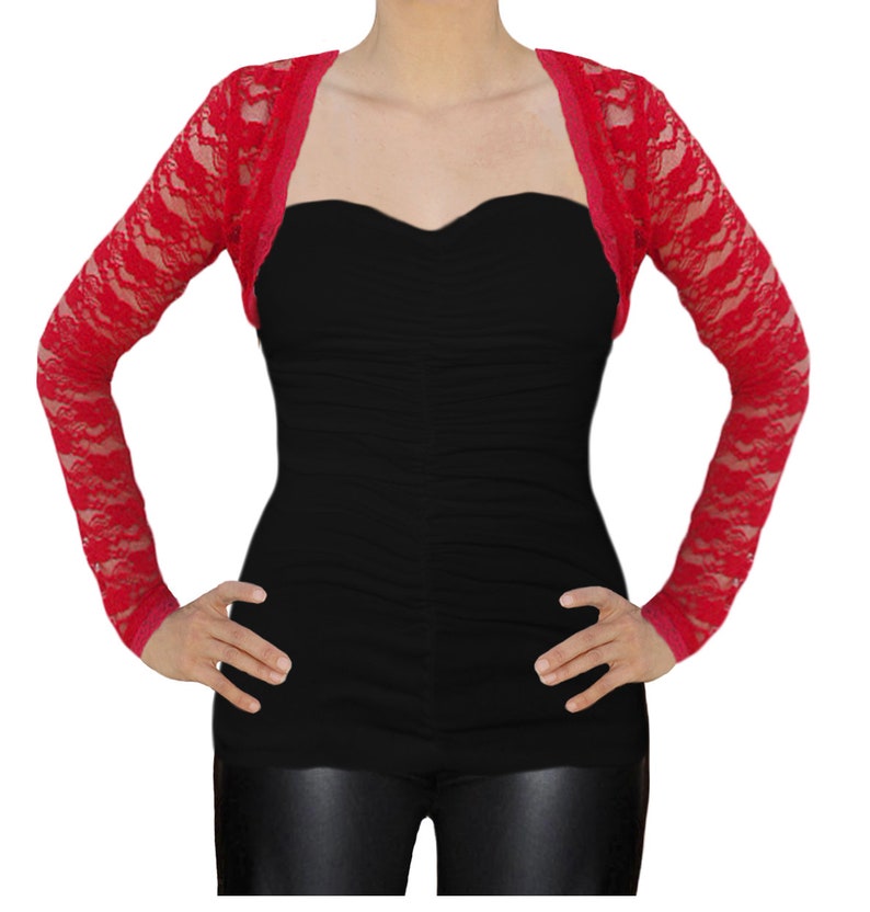 Long Sleeve Stretch Lace Cropped Bolero Shrug Jacket by Ooh la Etsy
