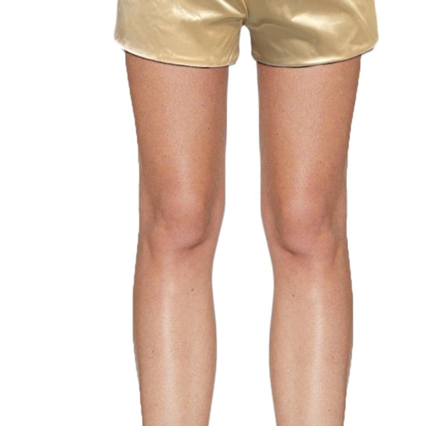 USA Made Champagne Stretch Satin Fully Lined Drawstring Shorts Tap Pants with Crystal Embellished Drawstring
