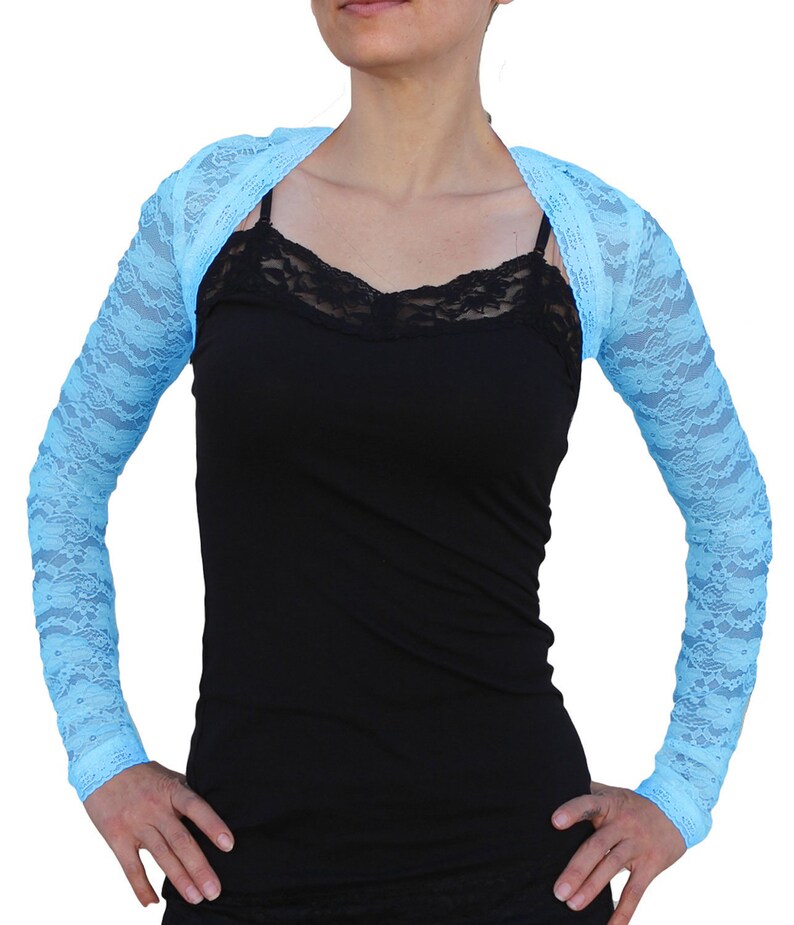 Long Sleeve Stretch Lace Cropped Bolero Shrug Jacket by Ooh la Etsy