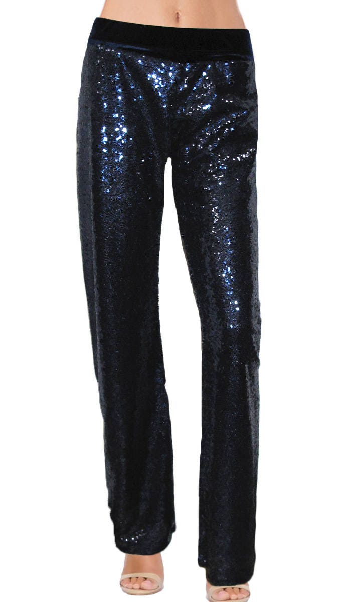 Sequin pants with soft stretch velvet waistband straight leg | Etsy