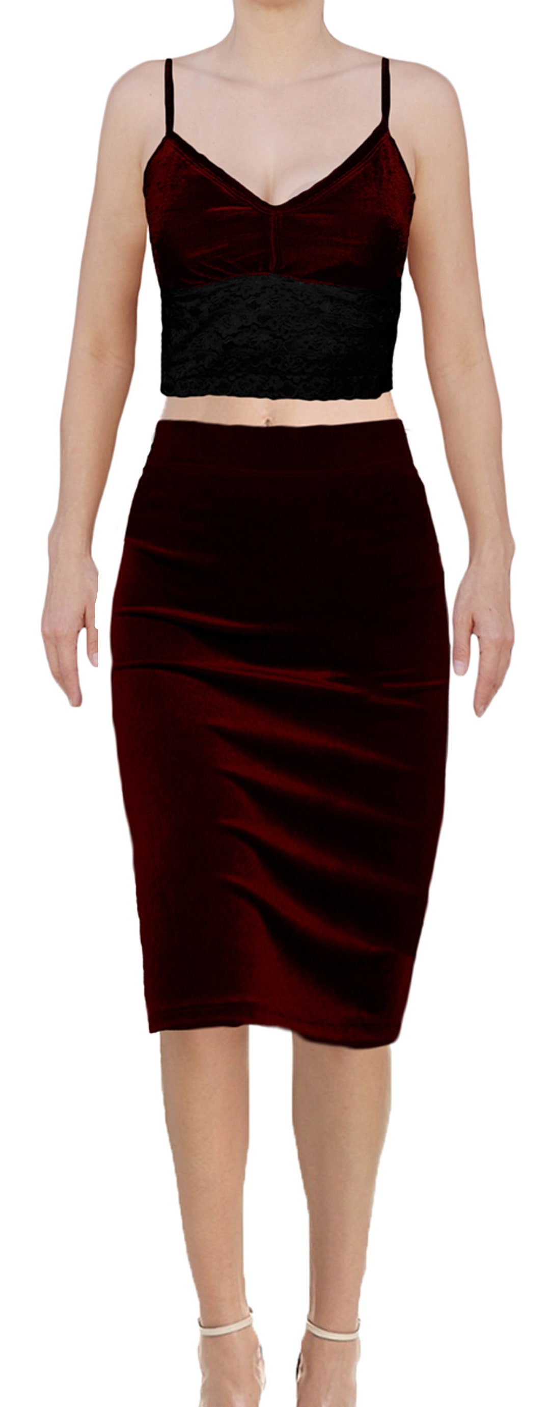 USA Made Wine Stretch Velvet Fully Lined Pencil Skirt With - Etsy