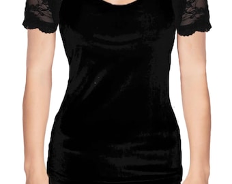 In de VS gemaakte zwarte cropped bolero bolero met korte mouwen en stretch kant maat XXL