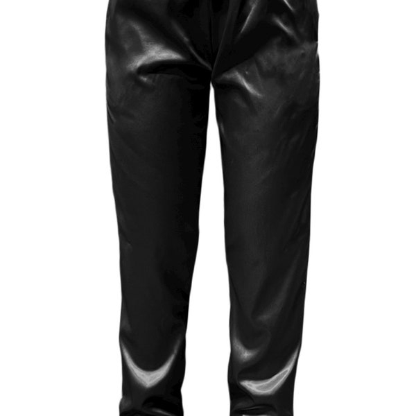 USA Made Black Stretch Satin Fully Lined  Drawstring Pants with Cuffs and Crystal Embellished Drawstring