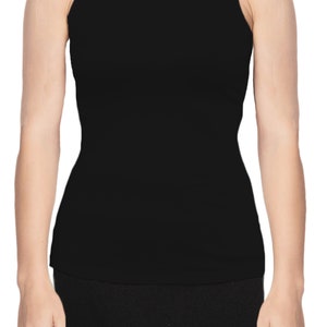 USA Made Black Sleeveless Turtleneck Top: Shaping Seam