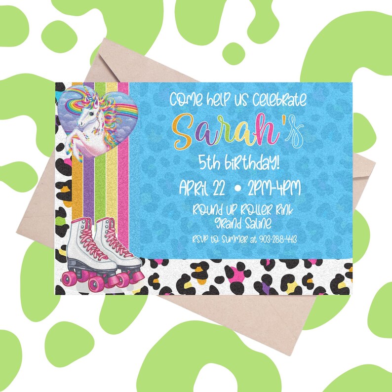 Custom Lisa Frank Unicorn Roller Skating Birthday Invitation - Etsy