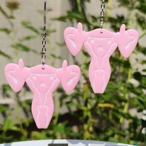 Pink F Uterus Polymer Clay Earrings
