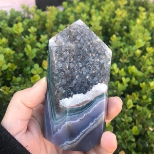 Amethyst Agate Tower Point, Druzy Agate Point Crystal, Gift Idea