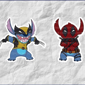 Stitch Takes on Deadpool and Wolverine | Movie Stickers & Magnets | Laptop, Planner, Water Bottle Sticker