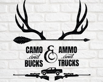 Camo and Bucks, Ammo and Trucks SVG, Antlers SVG, Hunting SVG, Outdoors Svg, Gun Svg, Hunter Svg, Truck Svg, Arrow Svg, Cricut, Silhouette
