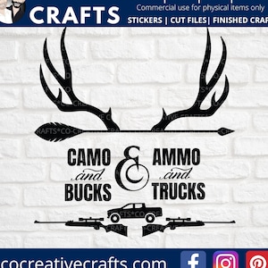 Camo et Bucks, Ammo et camions SVG, Antlers SVG, Hunting SVG, Outdoors Svg, Gun Svg, Hunter Svg, Truck Svg, Arrow Svg, Cricut, Silhouette