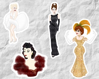 Hollywood Leading Ladies Stickers, Prints & Magnets | Classic Cinema | Movie Stickers | Laptop, Planner, Water Bottle Sticker, Wall Art