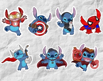 Stitch Takes on The Avengers | Movie Stickers & Magnets | Laptop, Planner, Water Bottle Sticker