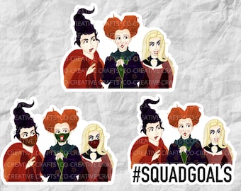 Hocus Pocus Stickers & Magnets | #SQUADGOALS | Face Masks Stickers | Sanderson Sisters | Halloween Stickers | Laptop, Planner, Water Bottle