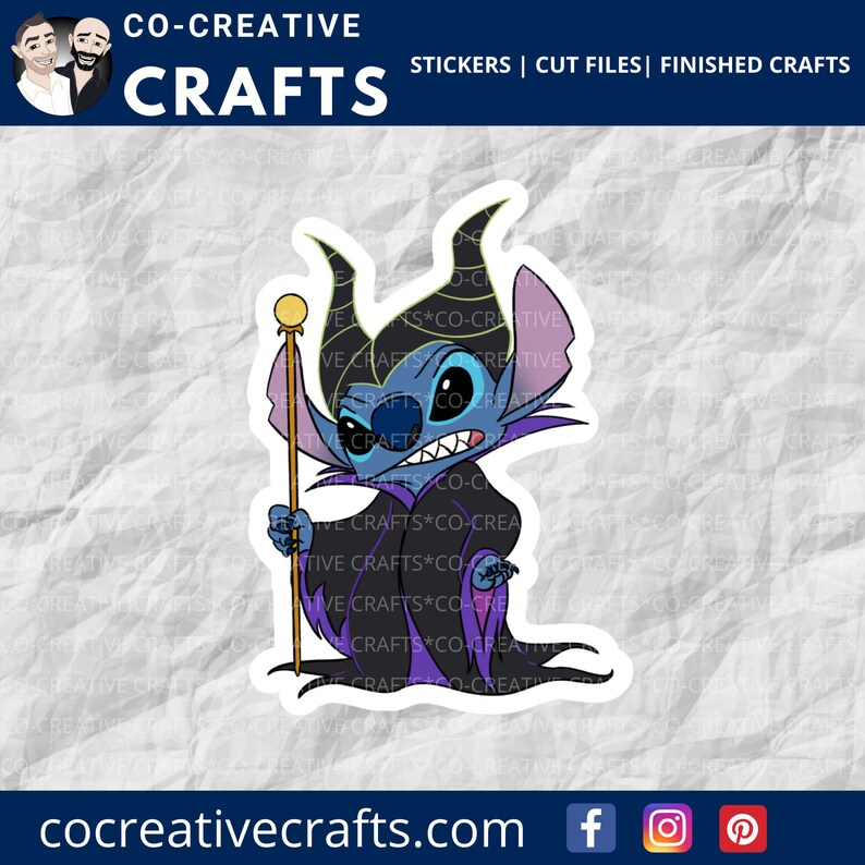 May include: A blue and purple cartoon character with a mischievous expression, holding a golden staff. The character is wearing a purple and black robe with a pointed collar. The character is a sticker with a white background.