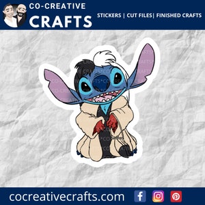 May include: A blue and white cartoon character wearing a white fur coat and red gloves. The character is holding a small black bag. The character is from the Disney movie Lilo & Stitch.