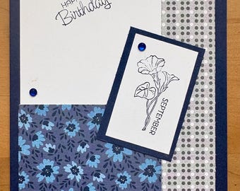 September Birthday Card: Blue Sapphire Design - Personalized Option
